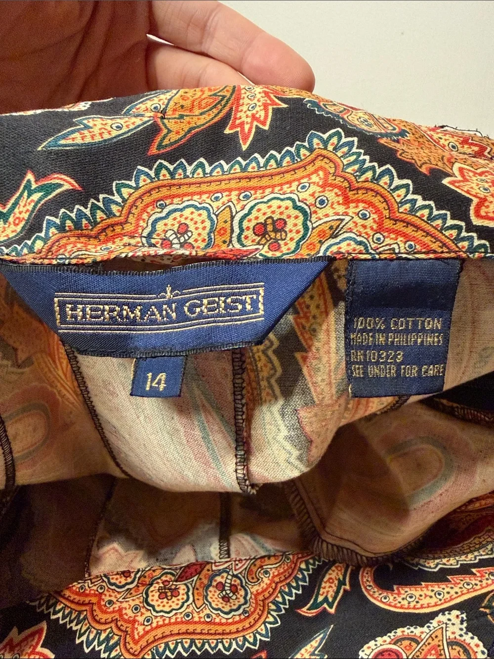 Vintage Herman Geist 100% Cotton Midi Maxi Skirt Paisley Print Pleated Size 14